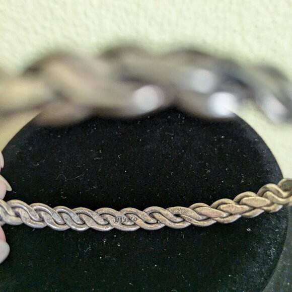 Mexico Bangle Bracelet Flat Braided Silver Tone Stackable Stacker Minimalist - Picture 5 of 8